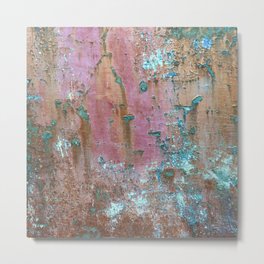 Abstract turquoise flowers on colorful rusty background Metal Print | Photo, Color, Turquoise, Modern, Metallic, Rusty, Pink, Metal, Texture, Flowers 