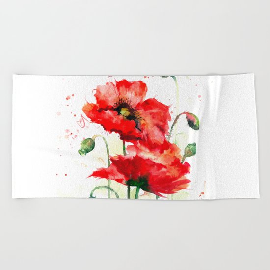 Watercolor flowers of aquarelle poppies Beach Towel