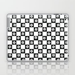 Retro Daisy Checker Chess Pattern - Black and White Laptop Skin