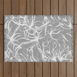 White contour flowers on a gray background. Outdoor Rug