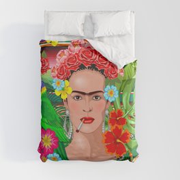 Frida Kahlo Floral Exotic Portrait Duvet Cover