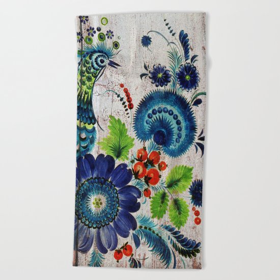 Russian Folk Art on Wood 03 Beach Towel