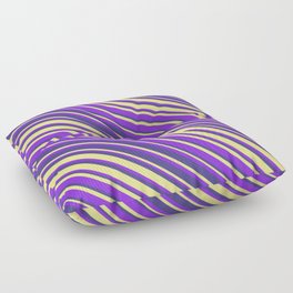 [ Thumbnail: Purple, Dark Slate Blue, and Tan Colored Striped Pattern Floor Pillow ]