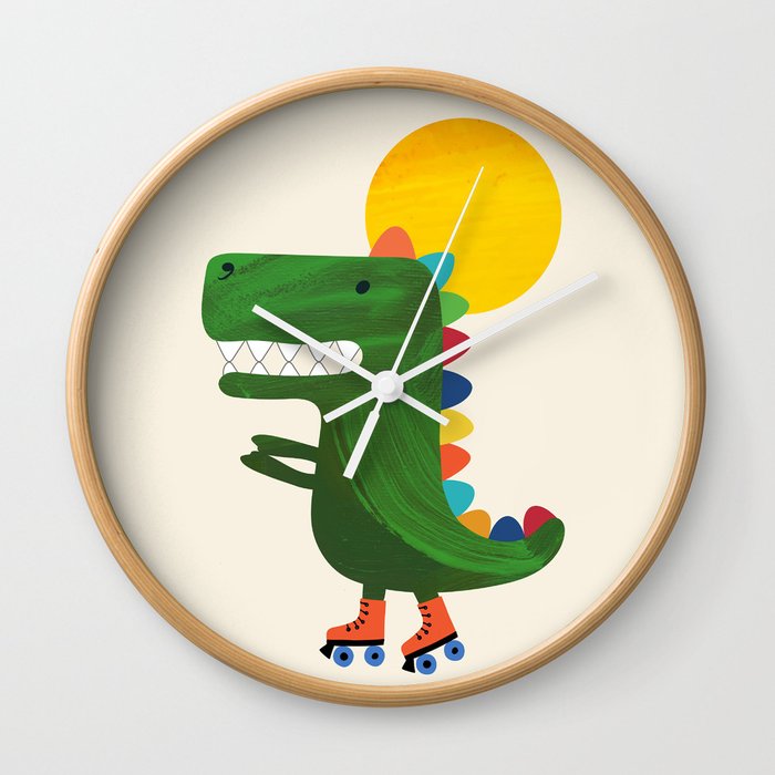 Dinosaur on roller skates Wall Clock