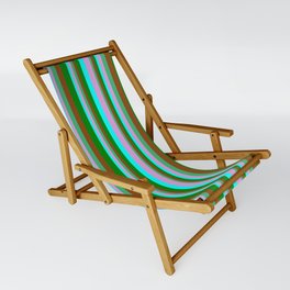 [ Thumbnail: Eye-catching Brown, Green, Cyan, Plum, and Sea Green Colored Stripes Pattern Sling Chair ]