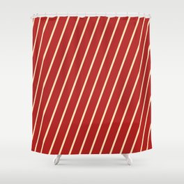 [ Thumbnail: Red & Beige Colored Stripes/Lines Pattern Shower Curtain ]