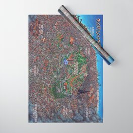 City of Sanbaoshi (Mists of Akuma) Wrapping Paper | Dnd, D D, Mistsofakuma, Noir, Easternfantasy, Painting, Map, Cartography, Steampunk, Game 