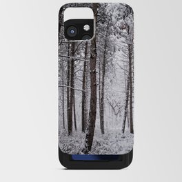 Snowy forest of pine trees in Iowa iPhone Card Case