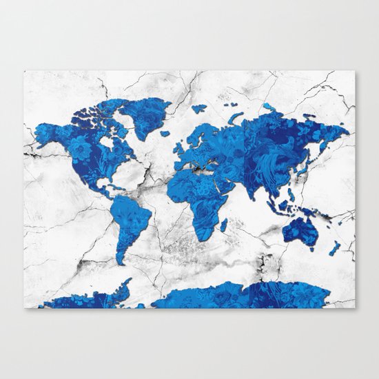 world map marble floral Canvas Print