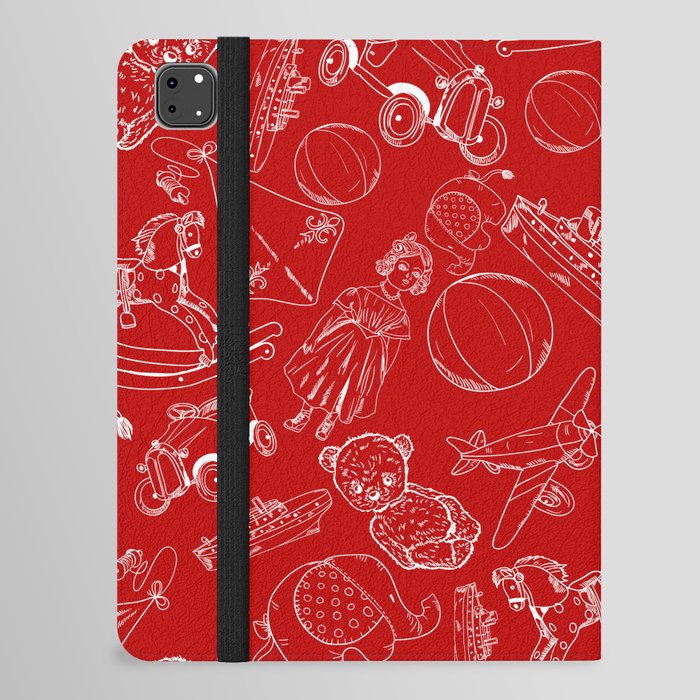 Red and White Toys Outline Pattern iPad Folio Case