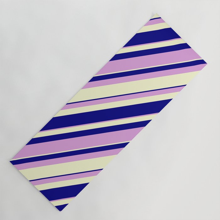 Blue, Plum, and Light Yellow Colored Lines Pattern Yoga Mat