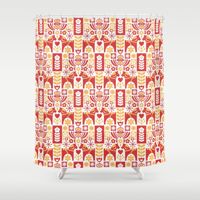 Swedish Folk Art_Mid-Century Modern Shower Curtain