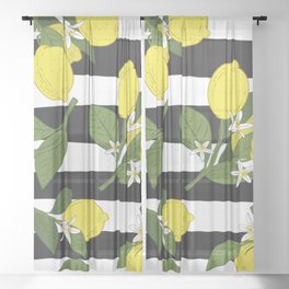 Mediterranean Summer Lemons Pattern Sheer Curtain