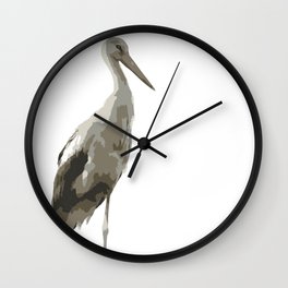 Side View Of A White Stork Isolated Wall Clock