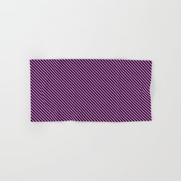 [ Thumbnail: Black & Orchid Colored Striped/Lined Pattern Hand & Bath Towel ]