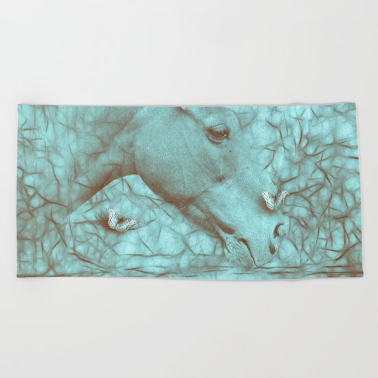 Beautiful horse and butterflies Beach Towel