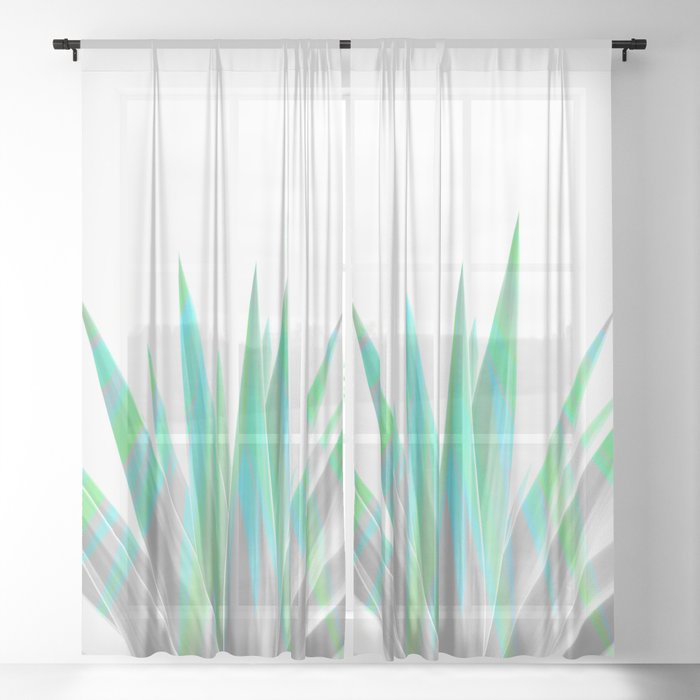Tropical Allure Green Grey On White Sheer Curtain By
