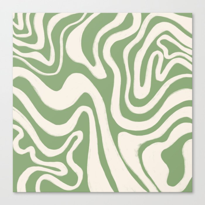 Cheerful Sage Green Liquid Swirl  Canvas Print
