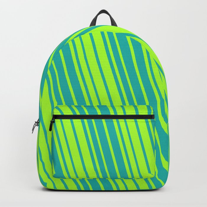 Light Sea Green & Light Green Colored Stripes/Lines Pattern Backpack