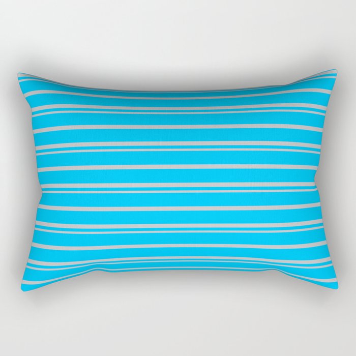 Deep Sky Blue and Grey Colored Pattern of Stripes Rectangular Pillow