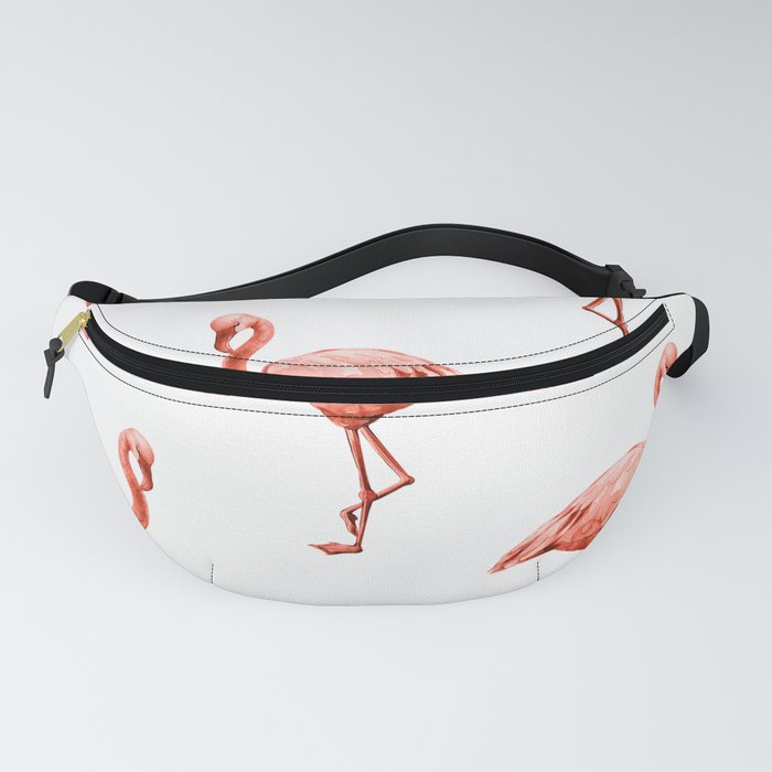Simply Pink Flamingo in Deep Coral on White Fanny Pack