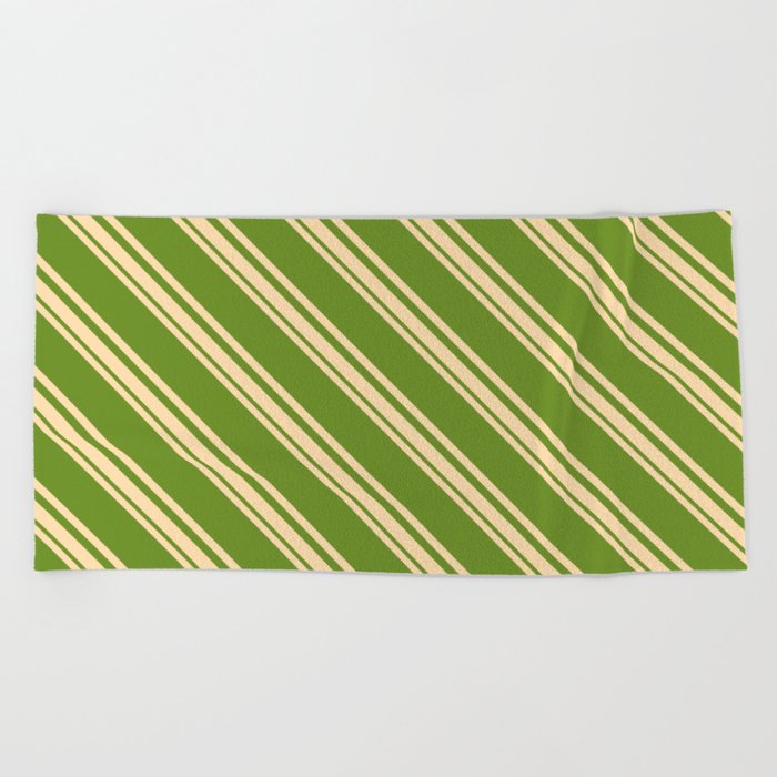 Tan and Green Colored Striped/Lined Pattern Beach Towel
