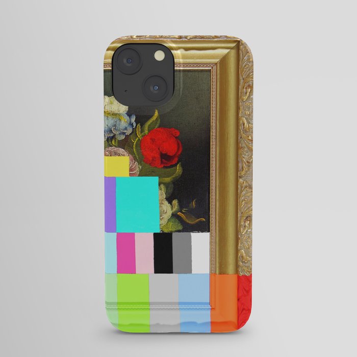 A Painting of Flowers With Color Bars iPhone Case
