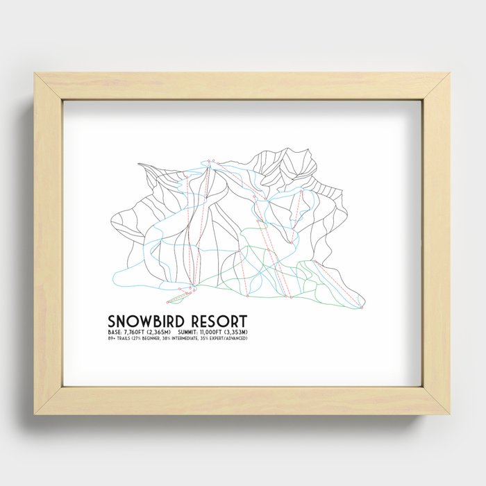 Snowbird, UT - Minimalist Trail Map Recessed Framed Print