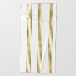 Simply luxury Gold small stripes on clear white - vertical pattern Beach Towel