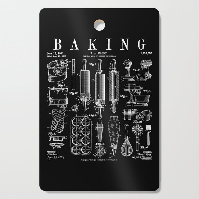 Baking Cooking Baker Pastry Chef Kitchen Vintage Patent Cutting Board
