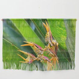 Beautiful Helicon Flower Blooming With Palms Leaves Wall Hanging