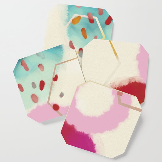 Pink Circle Abstract Dots Dancing Polka In Rain Coaster By
