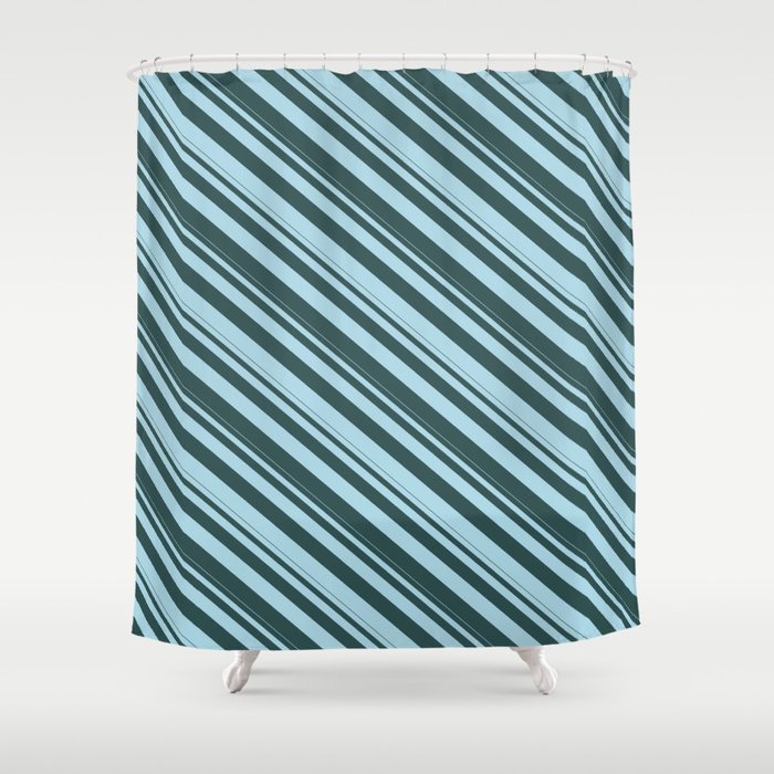 Dark Slate Gray & Light Blue Colored Lines Pattern Shower Curtain