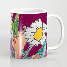 Daisy Bouquet in Tiger Vase on Deep Burgundy Wine Red Still Life Floral Painting Coffee Mug