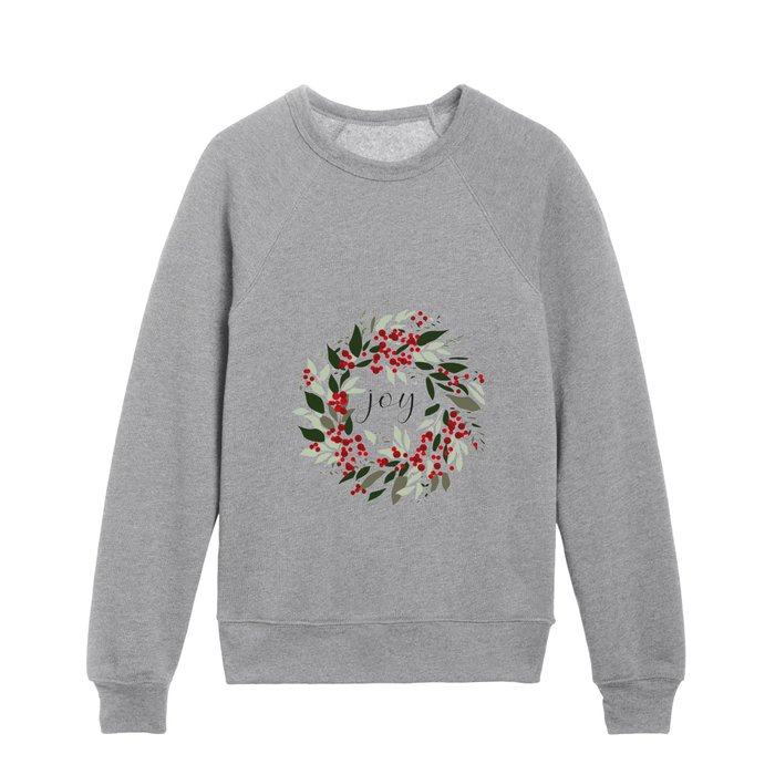 Christmas Joy wreath illustration  Kids Crewneck