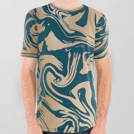 Teal and Copper Gold Marbled All Over Graphic Tee