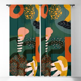 mid century shapes garden party Blackout Curtain