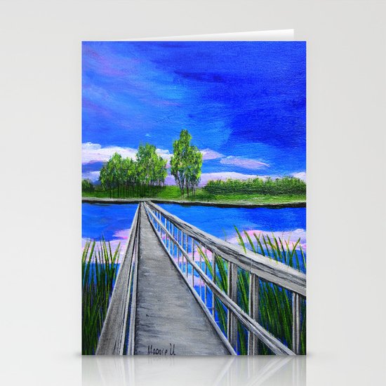 Walking bridge on the lake Stationery Cards