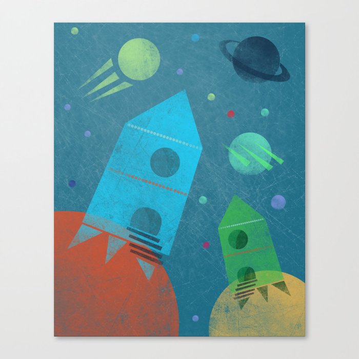 Original Spaceship themed Kids Room Retro Art print, Poster Canvas Print