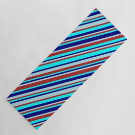 [ Thumbnail: Powder Blue, Red, Aqua, and Blue Colored Lined Pattern Yoga Mat ]