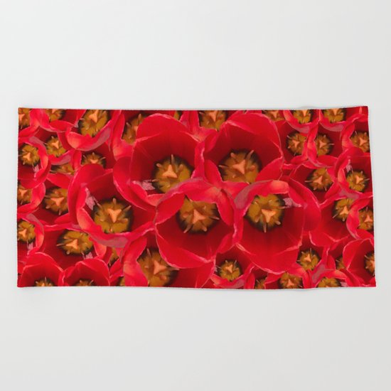Venetian Red Tulips Beach Towel