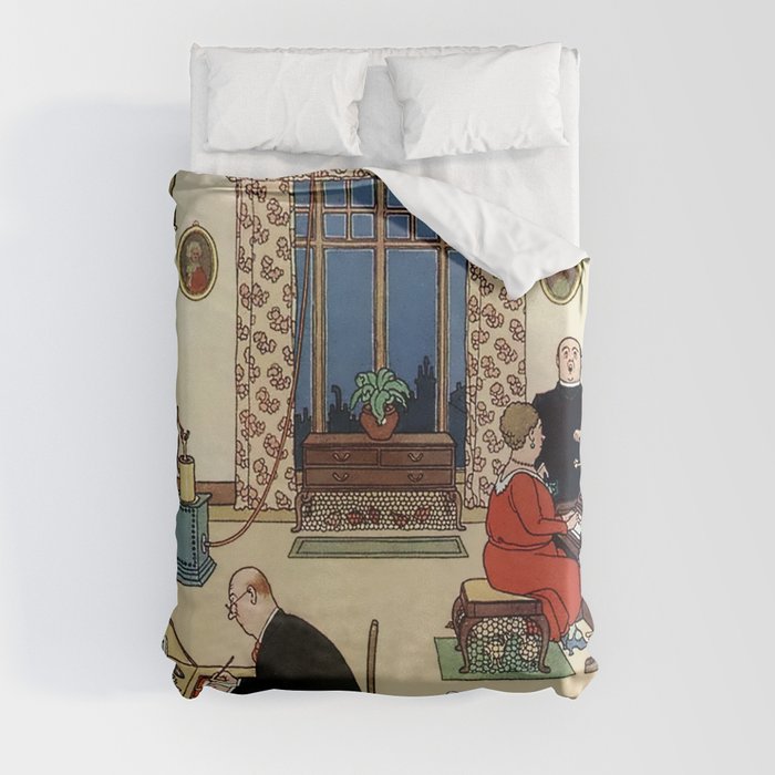 “Top Floor Chicken Farm” by W Heath Robinson Duvet Cover