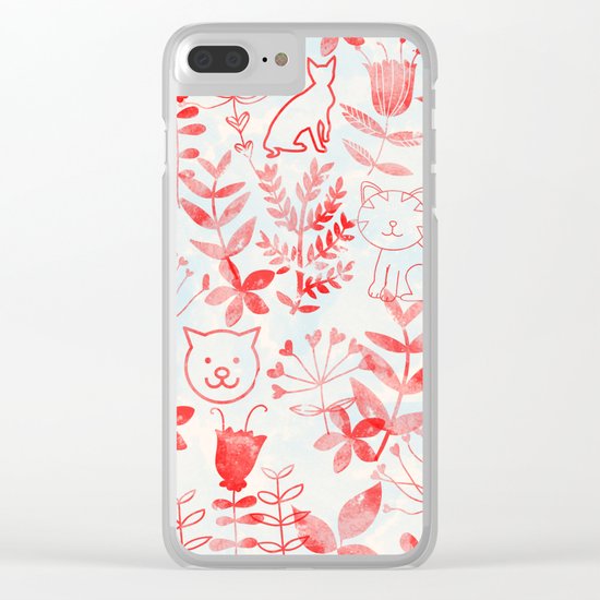 Watercolor Floral & Cat Clear iPhone Case