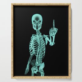 X-ray Bird / X-rayed skeleton demonstrating international hand gesture Serving Tray