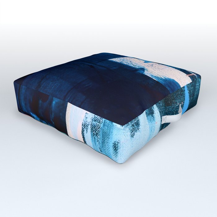 On the Dock: a pretty abstract design in blues and pinks by Alyssa Hamilton Art Outdoor Floor Cushion