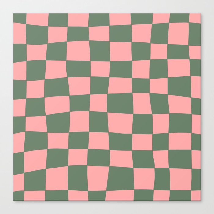 Hand Drawn Checkerboard Pattern (sage green/pink) Canvas Print