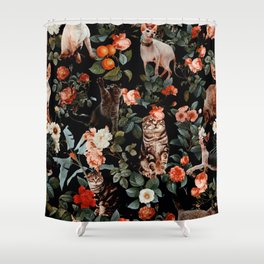 Cat and Floral Pattern II Shower Curtain