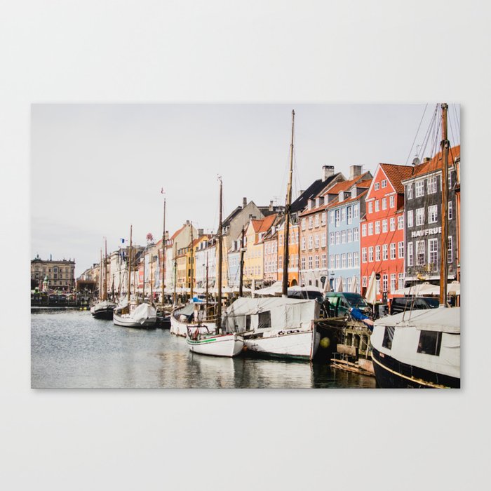 The Row | City Photography of Boats and Colorful Houses in Nyhavn Copenhagen Denmark Europe Canvas Print