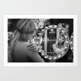 And all that jazz; blond female reflection in the mirror black and white photograph - photography - photographs Art Print