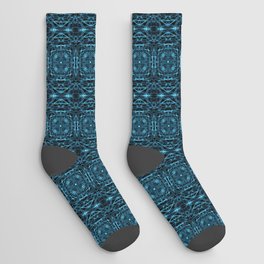 Liquid Light Series 24 ~ Blue Abstract Fractal Pattern Socks